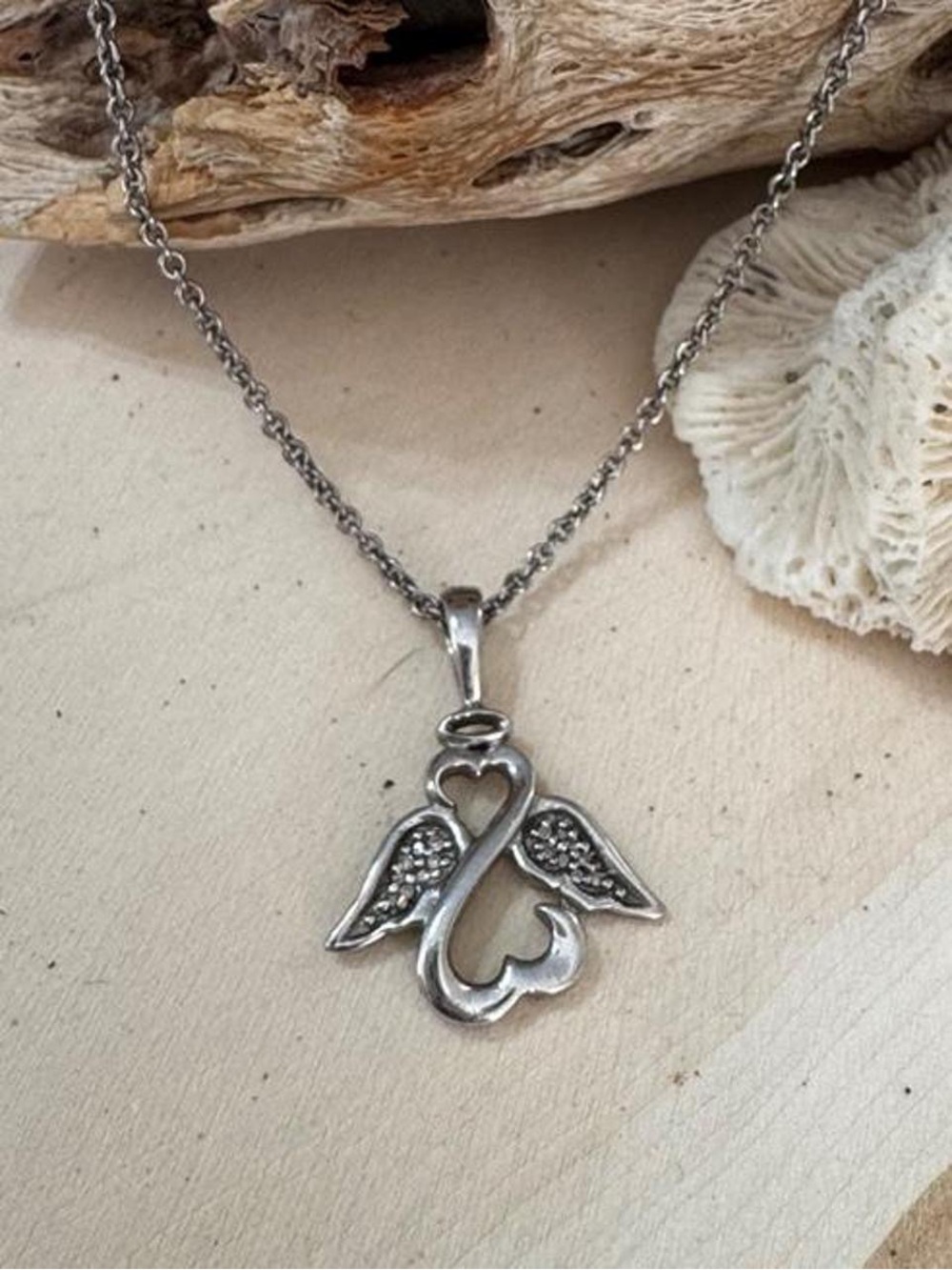 925 Sterling Silver Jane Seymour Open Hearts Angel Pendant Necklace